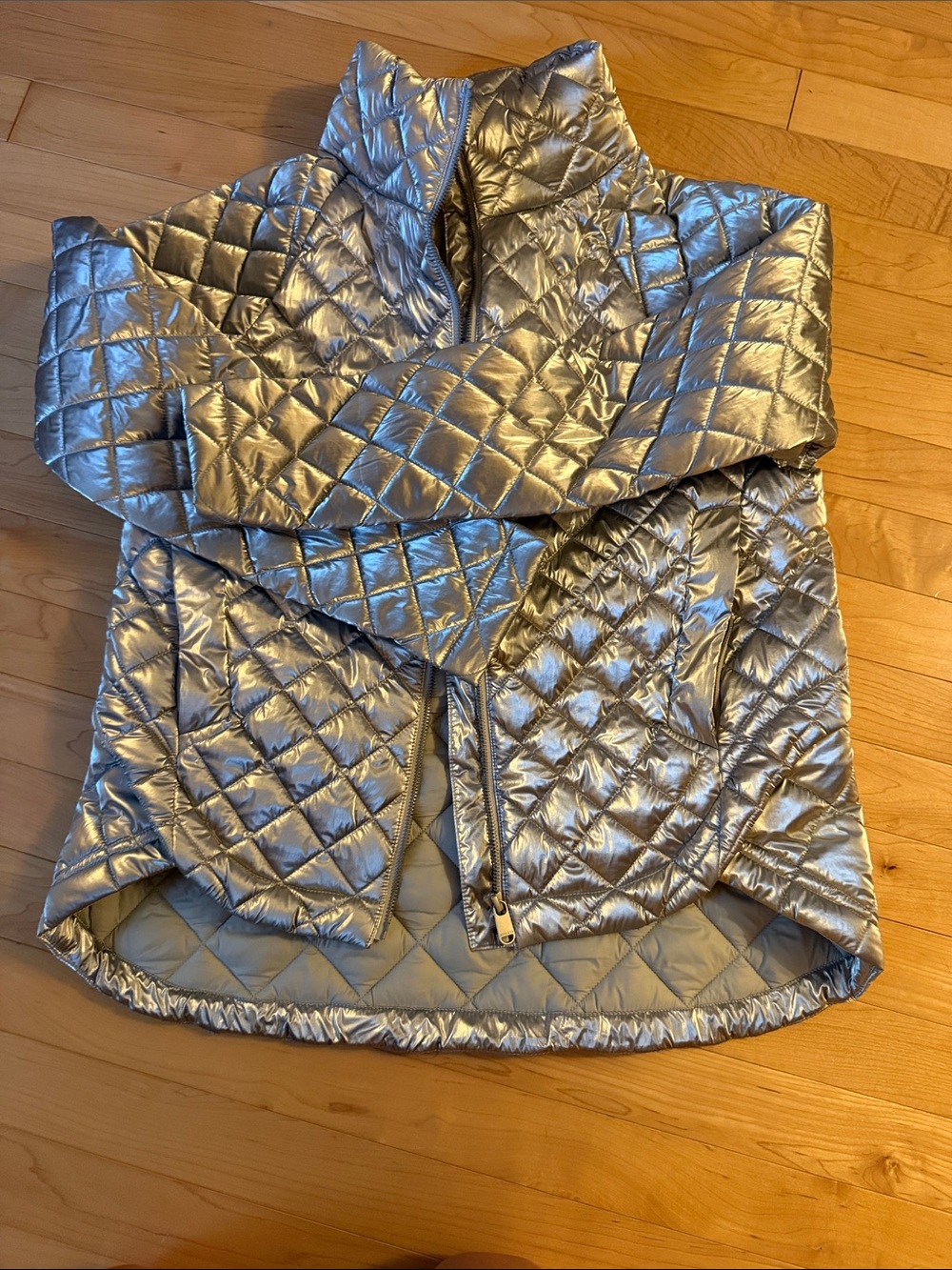 Athleta Metallic Quilted Puffer Jacket - Silver
